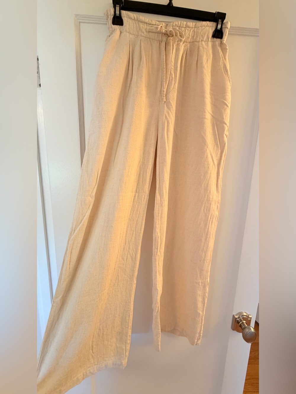 Thread & Supply Neutral Cream Linen Blend Wide-Leg Pants